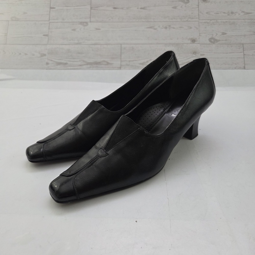 J Renee Block Heel Pumps Womens 7.5 Black Leather Slip On Corporate Core Office